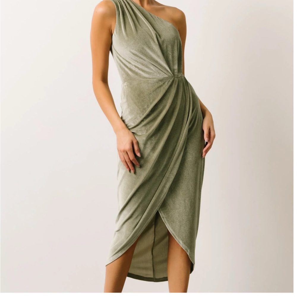 Baltic Born One-Shoulder Sage Velvet Dress